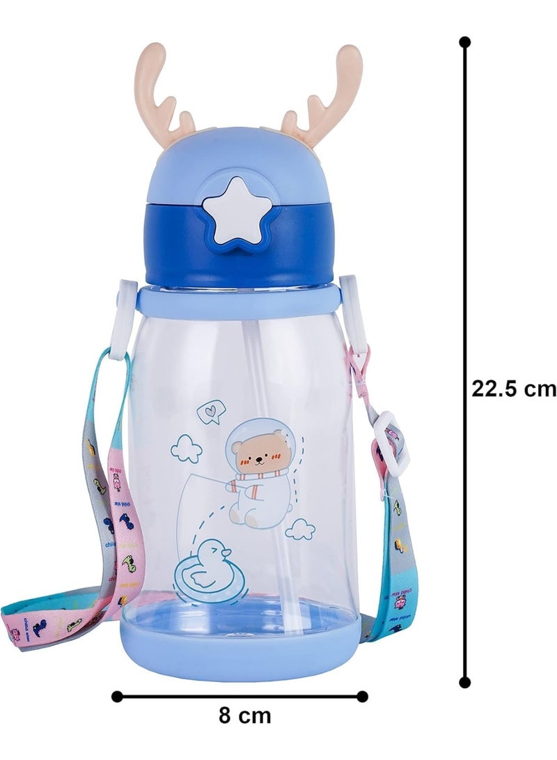 قارورة مياه للاطفال بلاستيكية بطباعة كرتونية وبقرن غزال كبير، محمولة مضادة للسقوط مع شفاطة وحزام تستخدم في الانشطة الخارجية والتخييم - Image 4